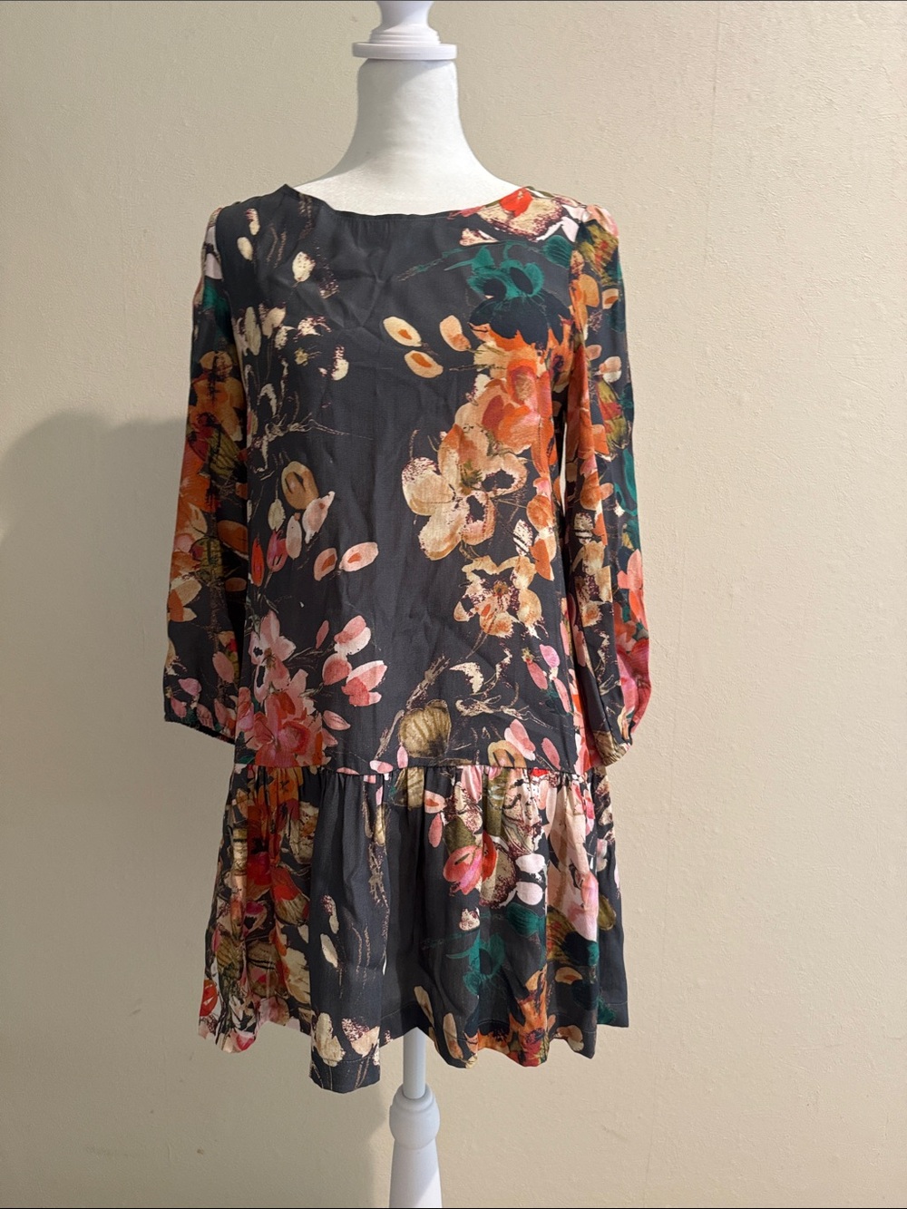 Meadow Rue Floral Long-Sleeve Drop-Waist Dress